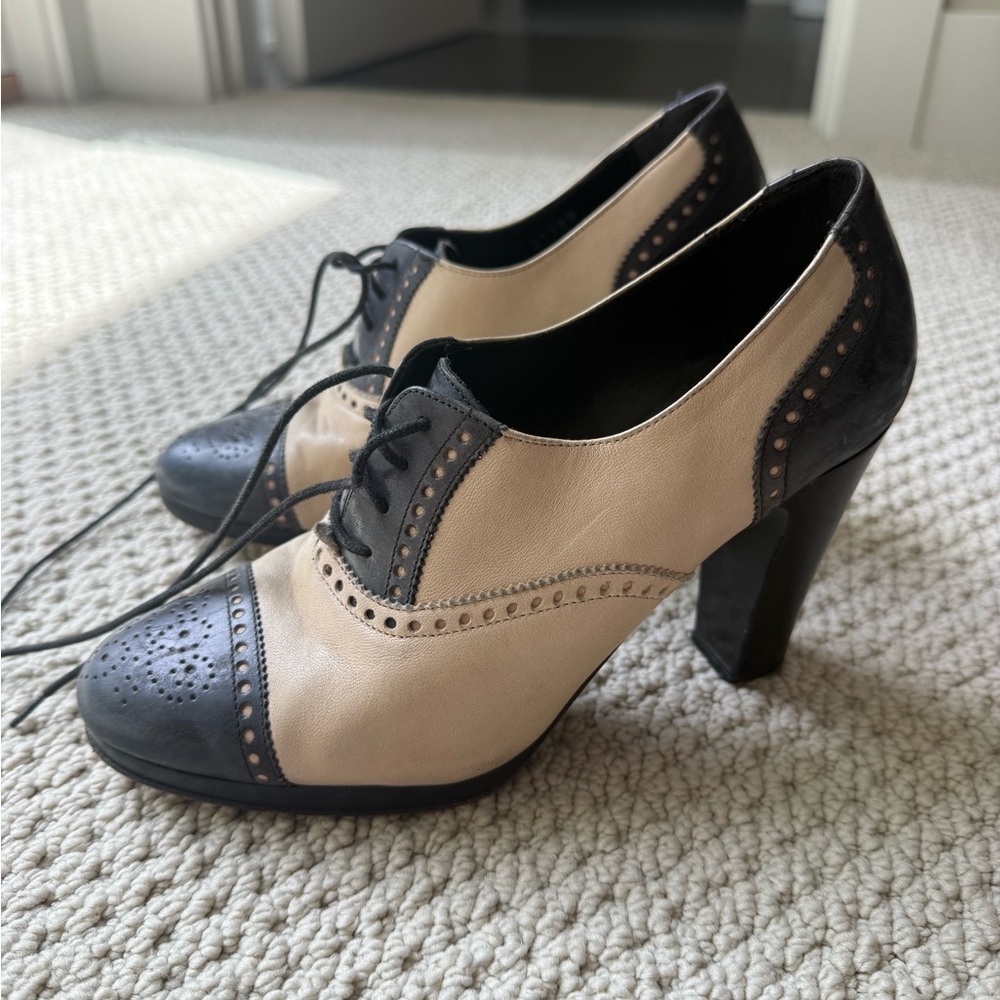 J. Crew Black and Cream Heels with Vintage Charm